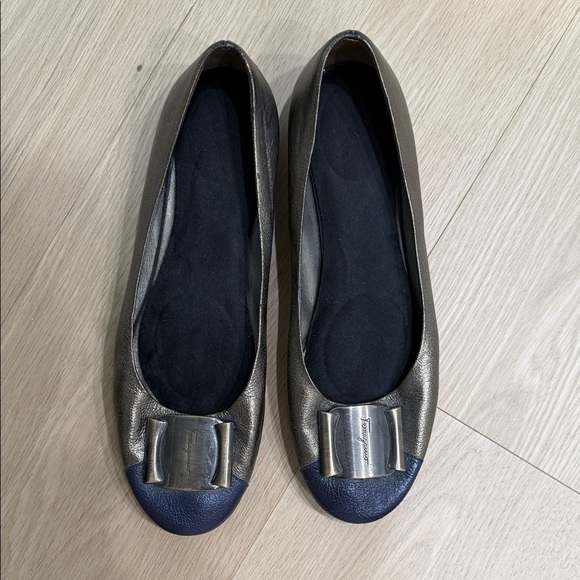 Elegant Metallic and Navy Women's Flats - Picture 1 of 1